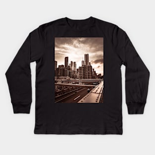 Manhattan Skyline Brooklyn Bridge New York City Kids Long Sleeve T-Shirt